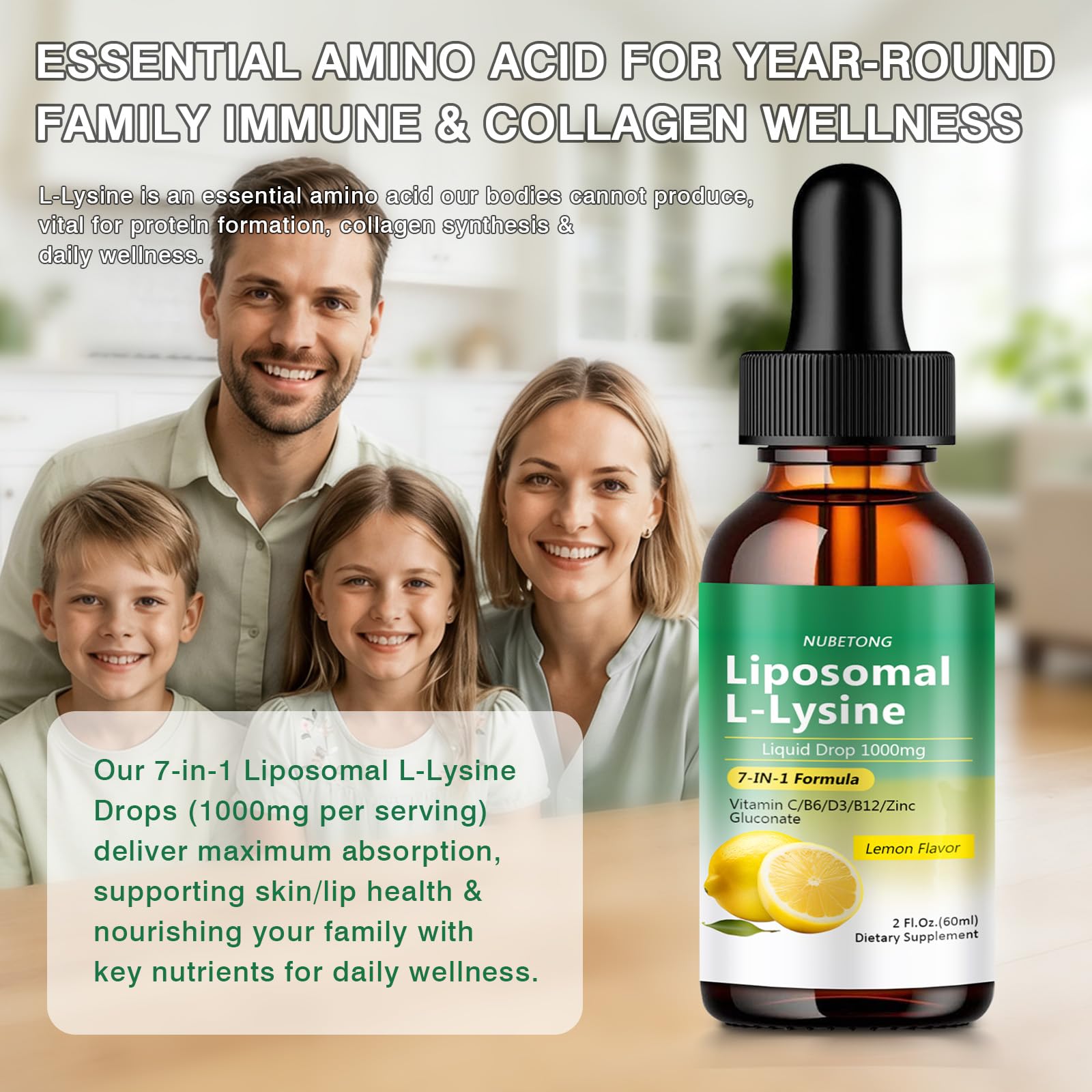 Liposomal L-Lysine 1000mg Liquid Drops, 7-in-1 Lysine Supplement for Adults with Vitamin C/B6/D3/B12 & Zinc Gluconate, Immune Support, Collagen Synthesis & Skin Lip Health, Lemon Flavor, 2 Fl Oz - PrimeBioHealth - canada supplements