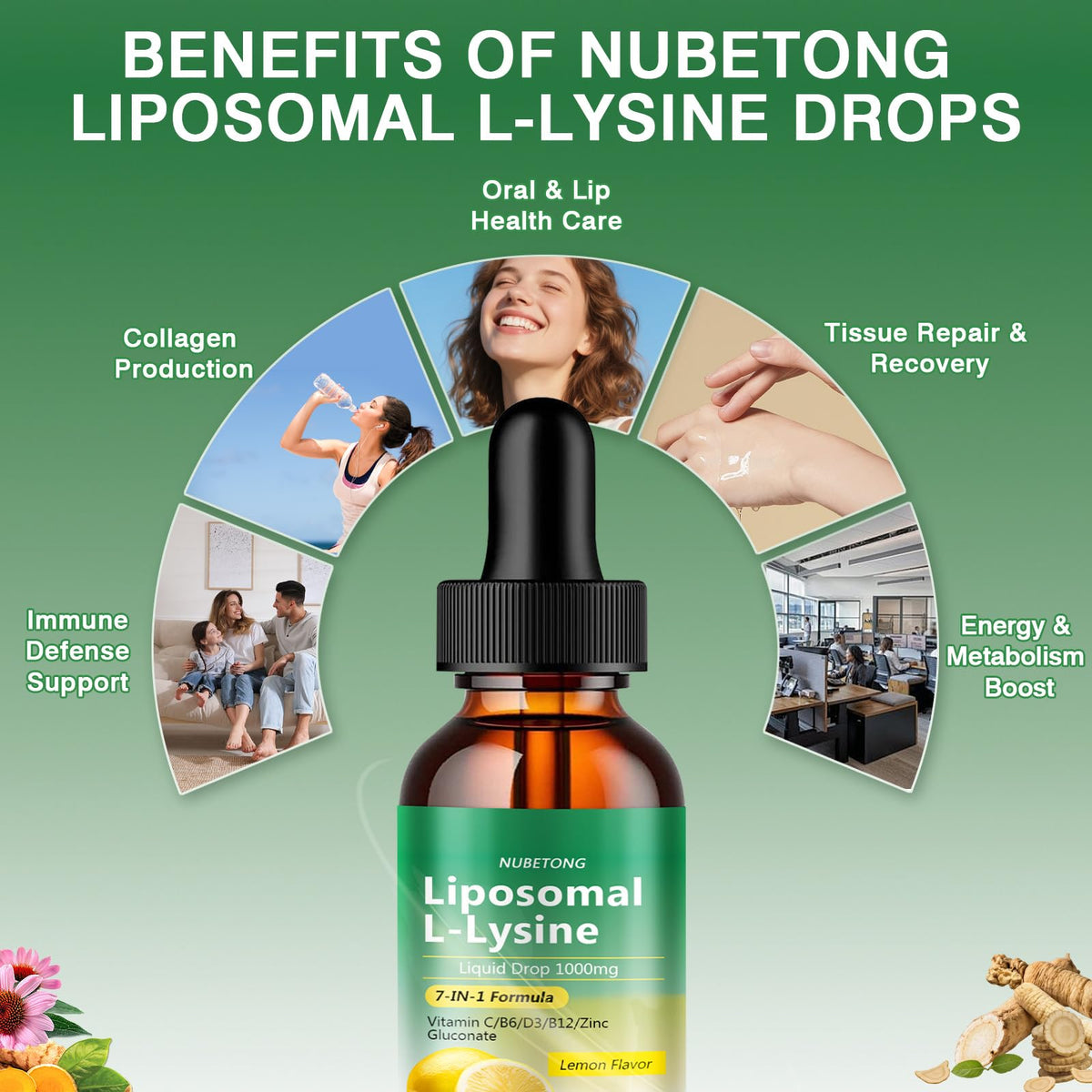 Liposomal L-Lysine 1000mg Liquid Drops, 7-in-1 Lysine Supplement for Adults with Vitamin C/B6/D3/B12 & Zinc Gluconate, Immune Support, Collagen Synthesis & Skin Lip Health, Lemon Flavor, 2 Fl Oz - PrimeBioHealth - canada supplements