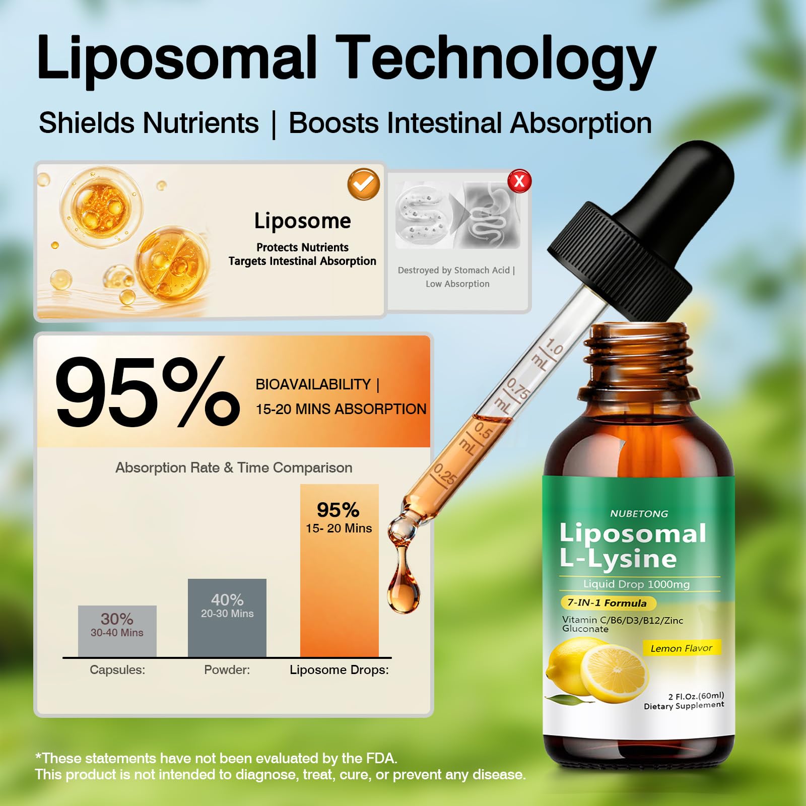 Liposomal L-Lysine 1000mg Liquid Drops, 7-in-1 Lysine Supplement for Adults with Vitamin C/B6/D3/B12 & Zinc Gluconate, Immune Support, Collagen Synthesis & Skin Lip Health, Lemon Flavor, 2 Fl Oz - PrimeBioHealth - canada supplements
