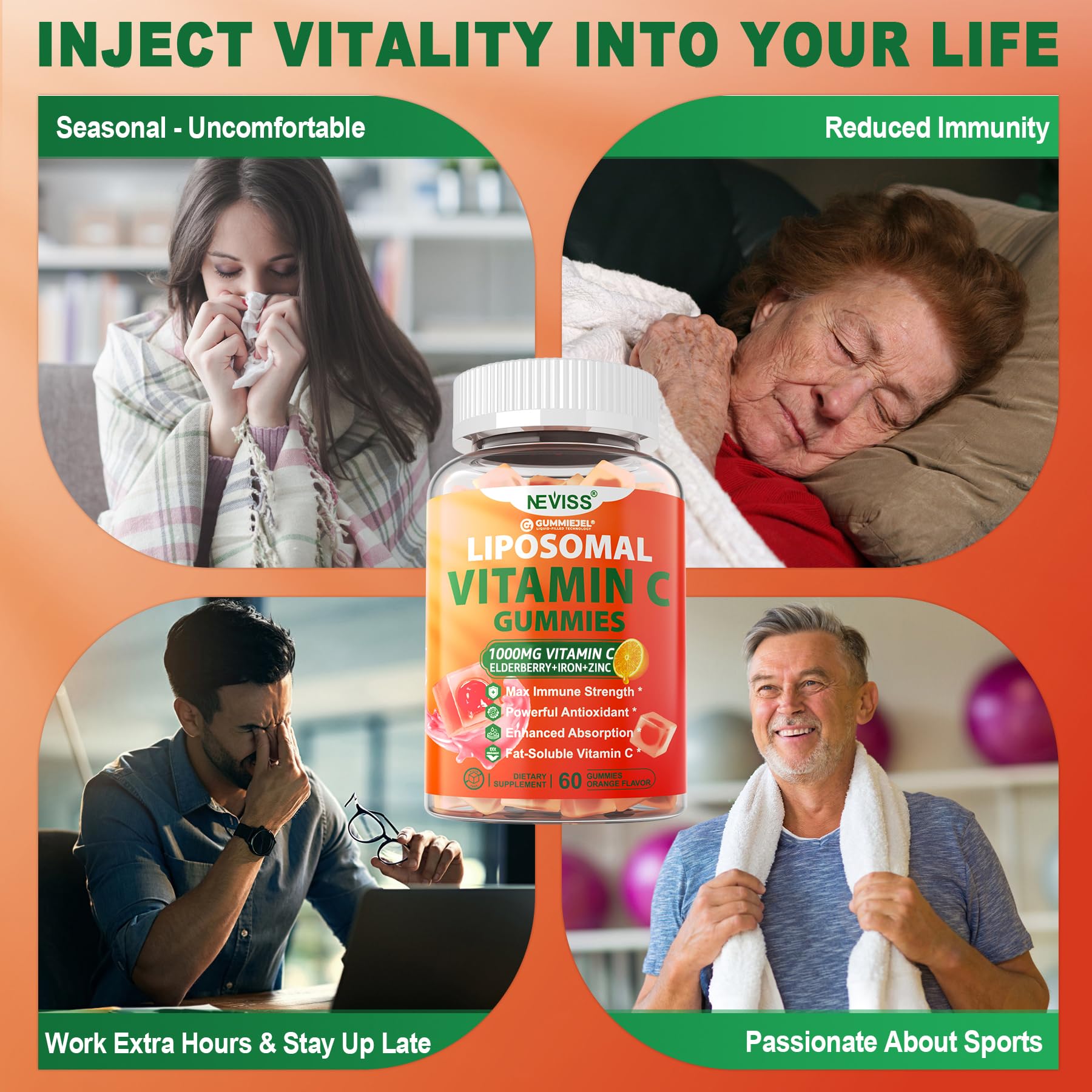 Liposomal Vitamin C 1000mg Gummies for Adults - Vitamin C Chewable with Elderberry, Zinc & 8mg Iron, Sugar Free Vit C Supplements, Daily Immune Support Gummies for Energy, Collagen Booster 60 Counts - PrimeBioHealth - canada supplements