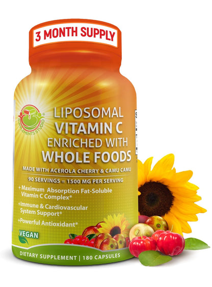 Liposomal Vitamin C Capsules - 1500mg - Made with Organic Acerola Cherries & Camu Camu, High Potency Vitamin C Liposomal - Immune Support Supplement - PrimeBioHealth - canada supplements