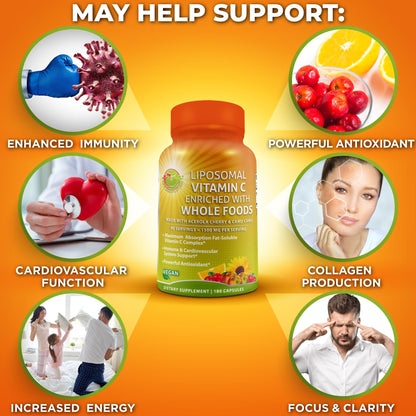 Liposomal Vitamin C Capsules - 1500mg - Made with Organic Acerola Cherries & Camu Camu, High Potency Vitamin C Liposomal - Immune Support Supplement - PrimeBioHealth - canada supplements