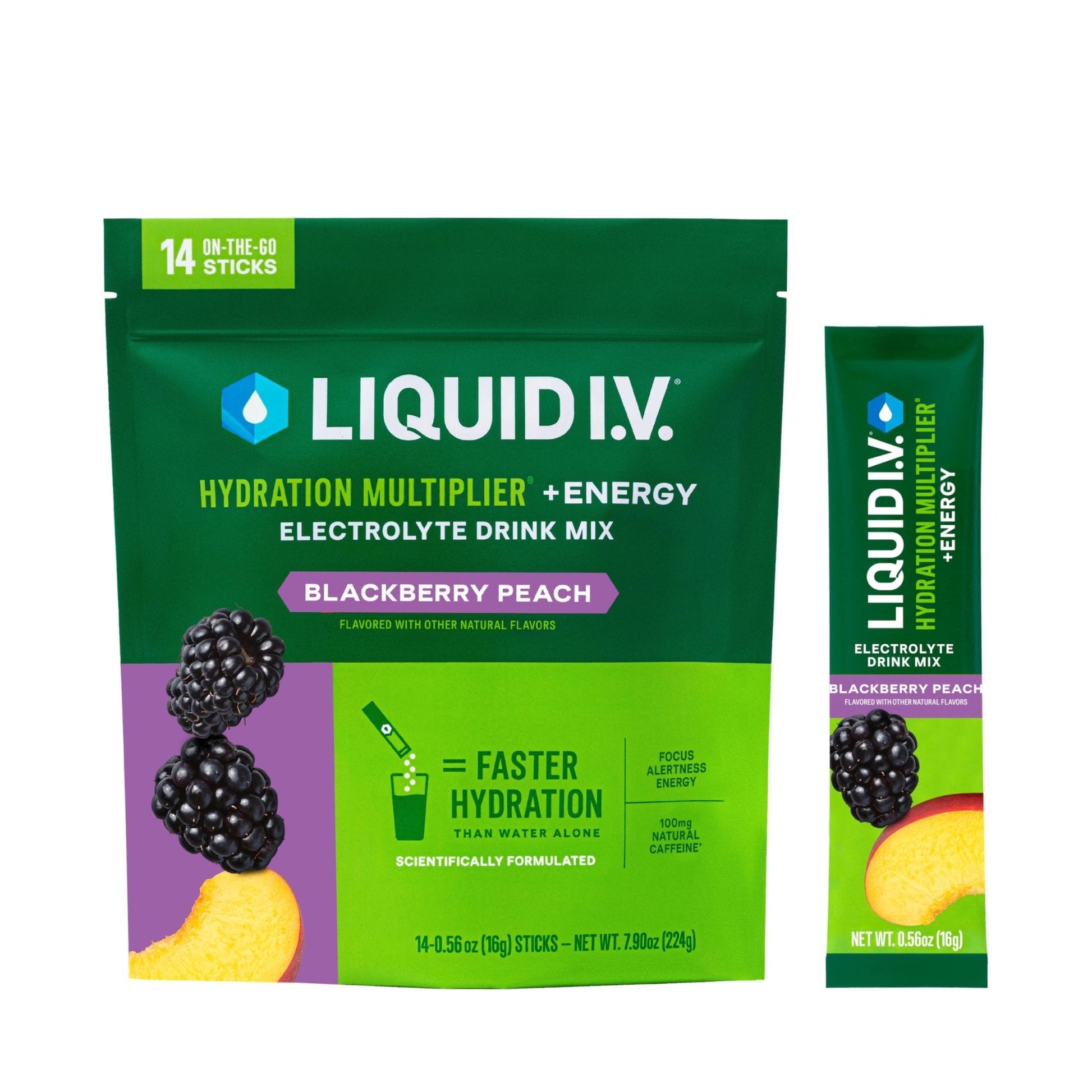 Liquid I.V.® Hydration Multiplier +Energy - BlackBerry - Peach | Electrolyte Powder Drink | 1 Pack (14 Servings) - PrimeBioHealth - canada supplements