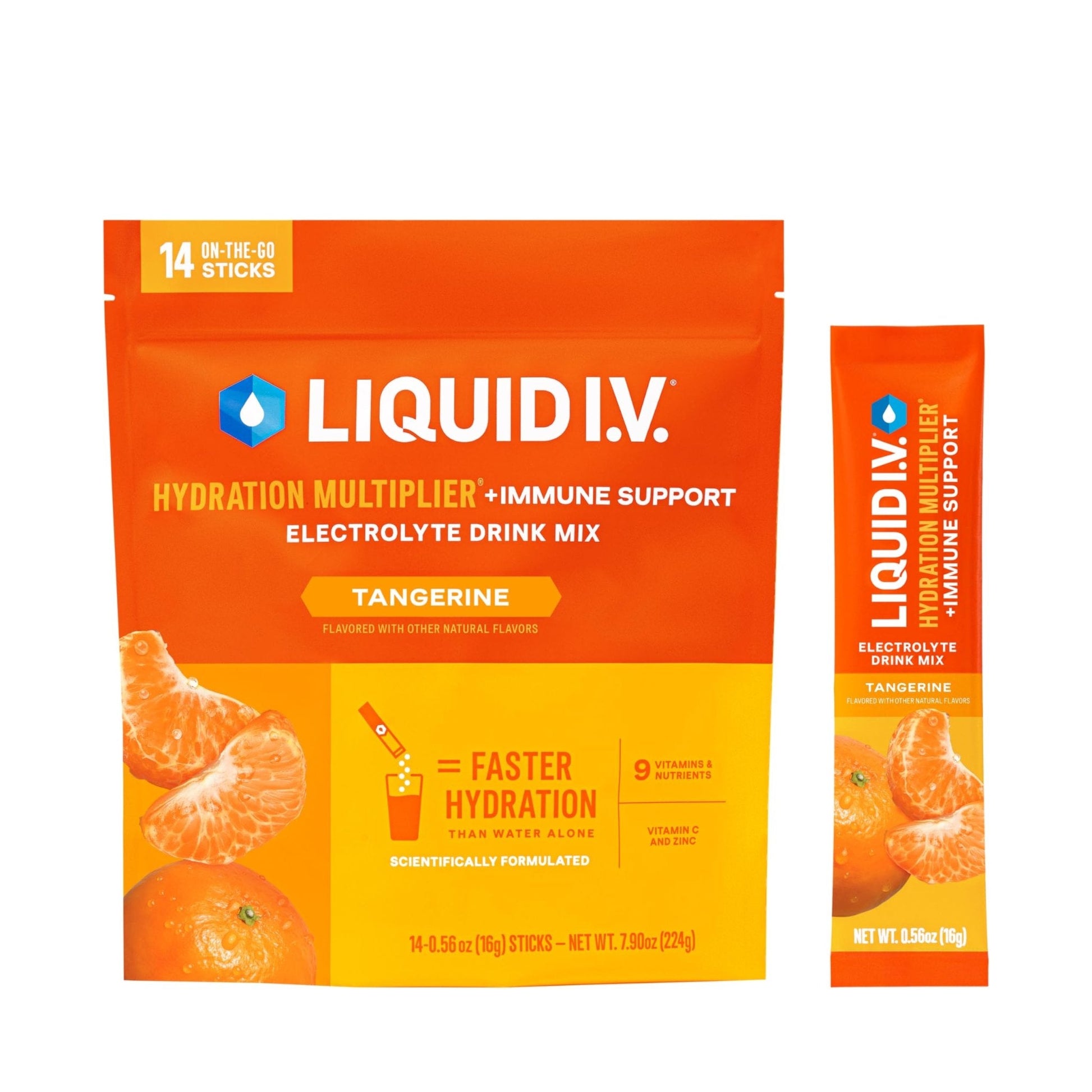 Liquid I.V.® Hydration Multiplier +Immune Support - Tangerine | Electrolyte Powder Drink Mix | 1 Pack (14 Servings) - PrimeBioHealth - canada supplements