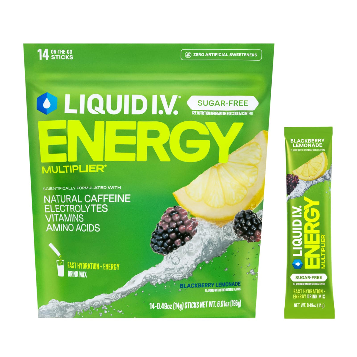 Liquid I.V.® Hydration Multiplier Sugar-Free + Energy - Blackberry Lemonade | Electrolyte Powder Drink Mix | 1 Pack (14 Servings) - PrimeBioHealth - canada supplements