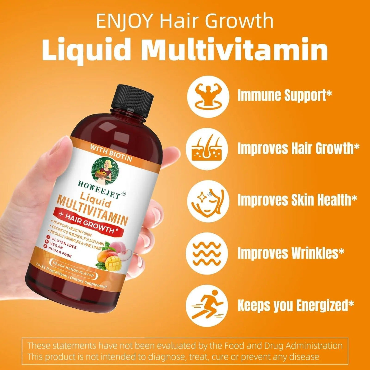 Liquid Multivitamin for Hair Growth | Biotin 10000mcg | Hair & Skin Support Supplement | Clinically Tested for Thicker Hair & Skin Elasticity - PrimeBioHealth - canada supplements