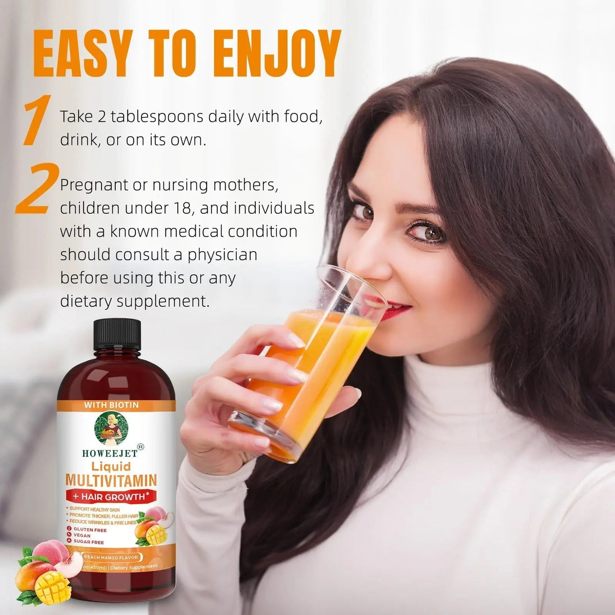 Liquid Multivitamin for Hair Growth | Biotin 10000mcg | Hair & Skin Support Supplement | Clinically Tested for Thicker Hair & Skin Elasticity - PrimeBioHealth - canada supplements