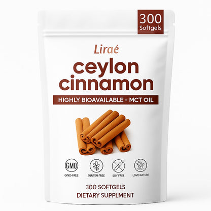 LIRAE Ceylon Cinnamon Softgels with MCT Oil – 300 Softgels – True Ceylon Cinnamon Supplement – Non-GMO, Gluten Free - PrimeBioHealth - canada supplements