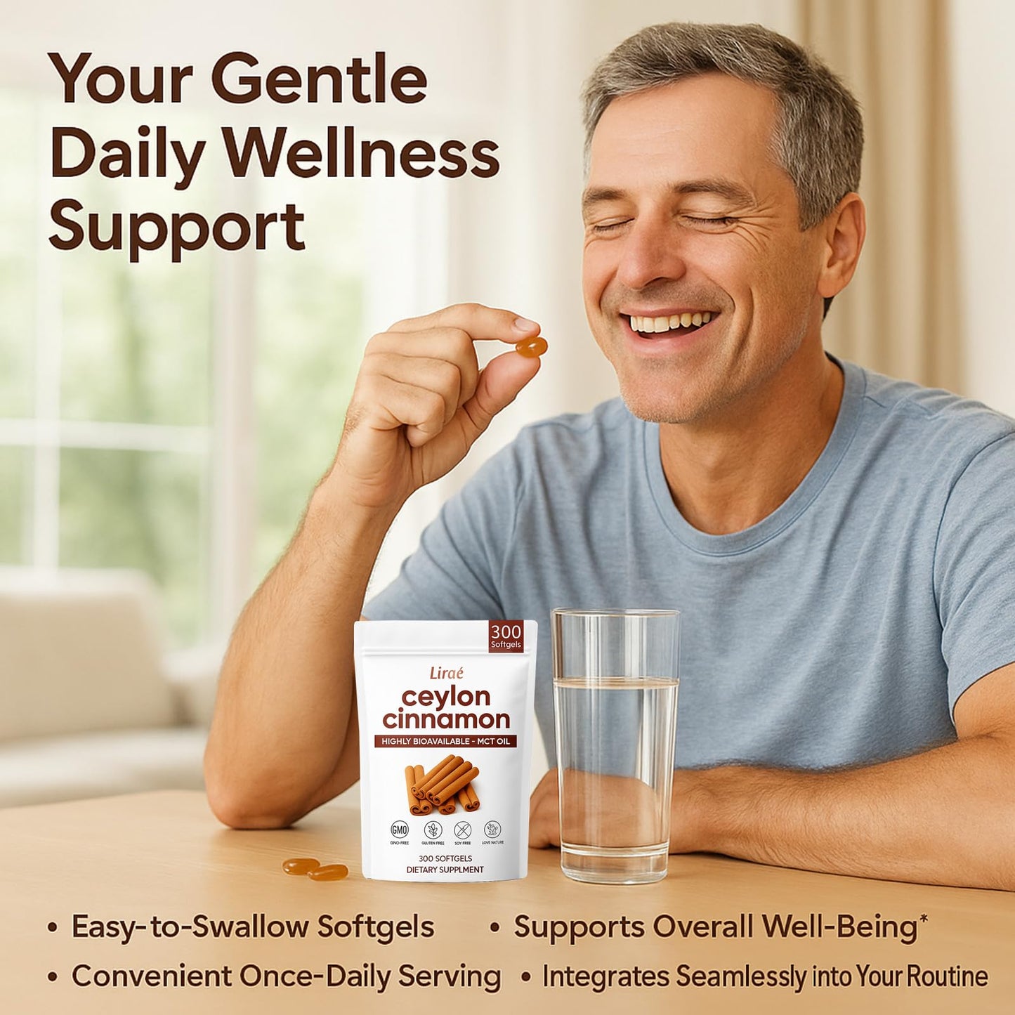 LIRAE Ceylon Cinnamon Softgels with MCT Oil – 300 Softgels – True Ceylon Cinnamon Supplement – Non-GMO, Gluten Free - PrimeBioHealth - canada supplements
