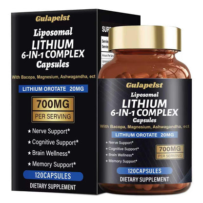 Lisopomal Lithium Orotate Complex Capsules, Lithium Orotate 20 mg, Magnesium Glycinate & Ashwagandha, Brain Health Supplements for Cognitive, Mood & Memory - PrimeBioHealth - canada supplements