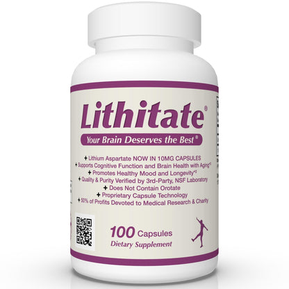 lithitate Lithium Aspartate 10mg | Supports Cognitive Function & Brain Health with Aging | NSF Certified | Promotes Mental Clarity, Healthy Mood & Longevity - PrimeBioHealth - canada supplements