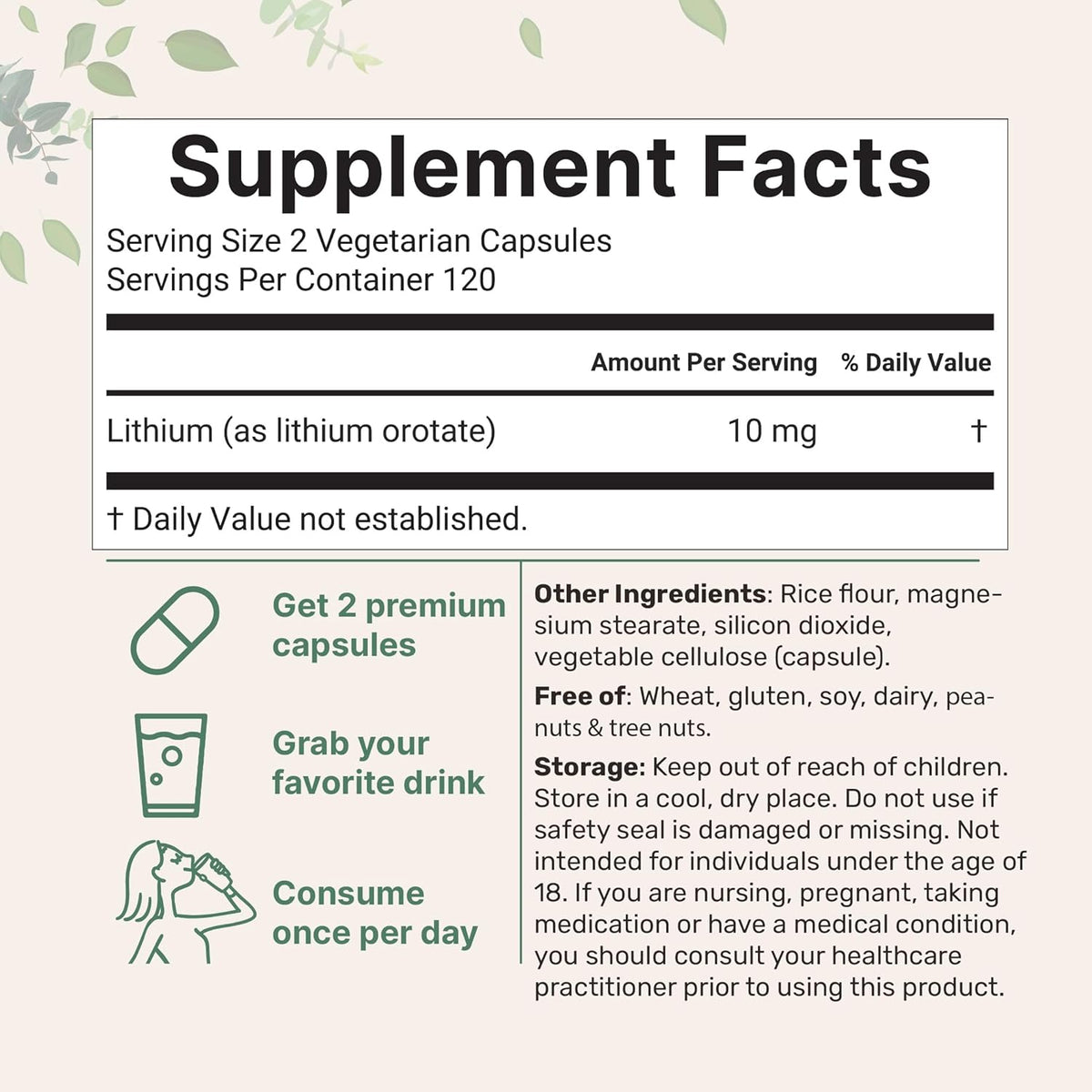 Lithium Orotate 10mg, 240 Veggie Capsules | 5mg Per Capsules | High Bioavailability Trace Mineral | Healthy Aging, Brain Supplement, & Mood Support | Non-GMO, Gluten Free - PrimeBioHealth - canada supplements