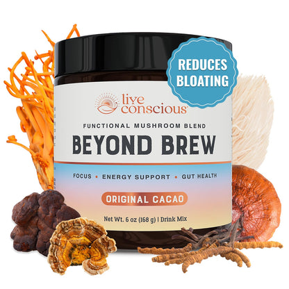 Live Conscious Beyond Brew - Coffee Alternative - Low Caffeine - Mushroom Complex w/Lion’s Mane, Reishi, Cordyceps & Chaga for Sustained Focus, Energy & Immunity - w/Prebiotics & Probiotics - 30 - PrimeBioHealth - canada supplements