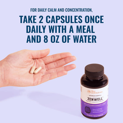 Live Conscious KSM-66 Ashwagandha Supplement w/L Theanine & AlphaWave - ZenWell Everyday Stress Relief, Cognitive, Brain Health - Ashwagandha for Men & Women - 60 Capsules - PrimeBioHealth - canada supplements