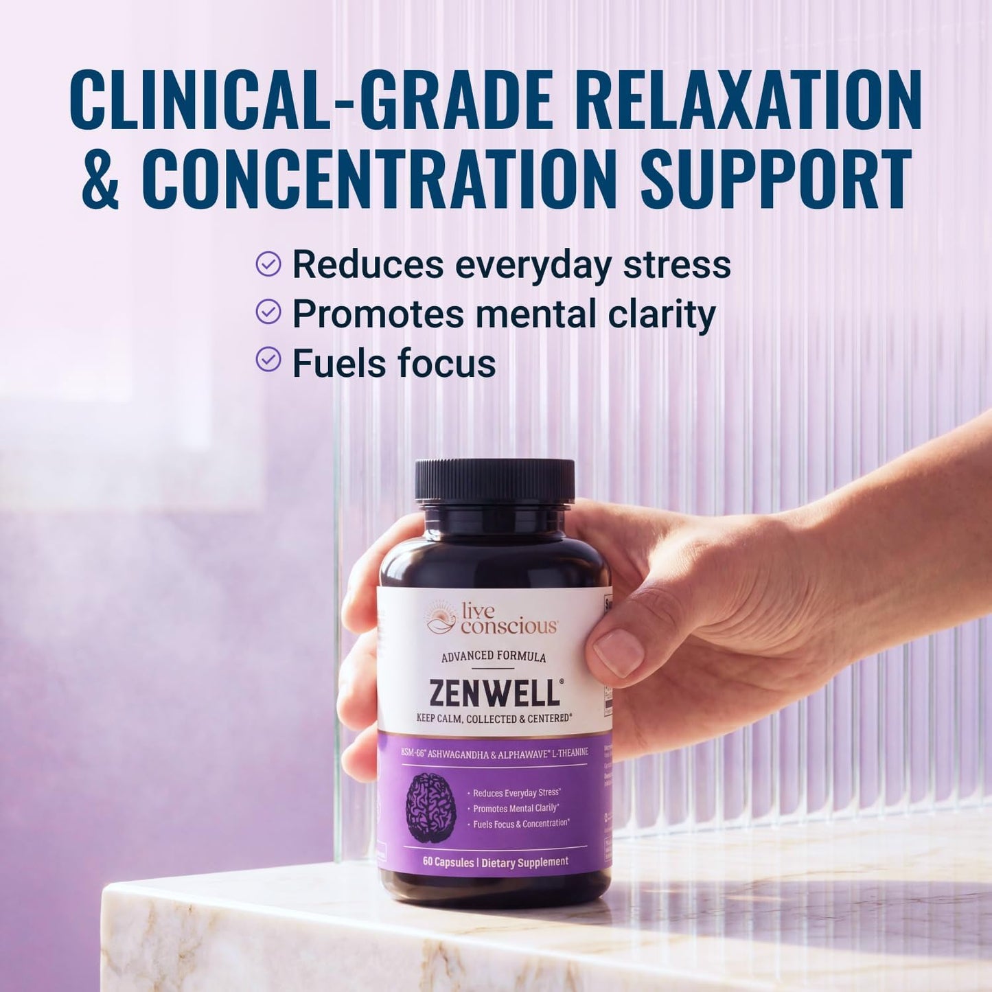 Live Conscious KSM-66 Ashwagandha Supplement w/L Theanine & AlphaWave - ZenWell Everyday Stress Relief, Cognitive, Brain Health - Ashwagandha for Men & Women - 60 Capsules - PrimeBioHealth - canada supplements