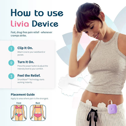 Livia Menstrual Pain Relief Device, Lavender – Off-Switch for Period Pain – Portable & Discreet – Rechargeable, Up to 8 Hours Battery – Complete Kit with Stick-On Pads – The Go-to Travel Partner - PrimeBioHealth - canada supplements