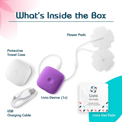 Livia Menstrual Pain Relief Device, Purple – Off-Switch for Period Pain – Portable & Discreet – Rechargeable, Up to 8 Hours Battery – Complete Kit with Stick-On Pads – The Go-to Travel Partner - PrimeBioHealth - canada supplements