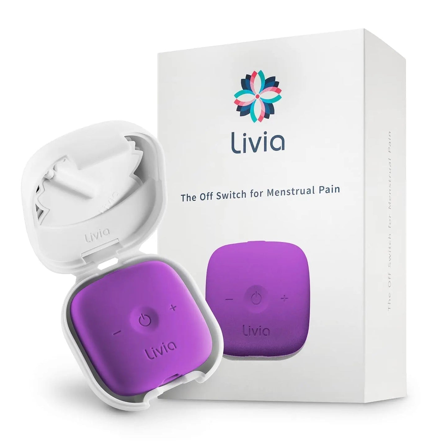 Livia Menstrual Pain Relief Device, Purple – Off-Switch for Period Pain – Portable & Discreet – Rechargeable, Up to 8 Hours Battery – Complete Kit with Stick-On Pads – The Go-to Travel Partner - PrimeBioHealth - canada supplements