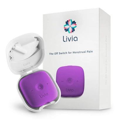 Livia Menstrual Pain Relief Device, Purple – Off-Switch for Period Pain – Portable & Discreet – Rechargeable, Up to 8 Hours Battery – Complete Kit with Stick-On Pads – The Go-to Travel Partner - PrimeBioHealth - canada supplements