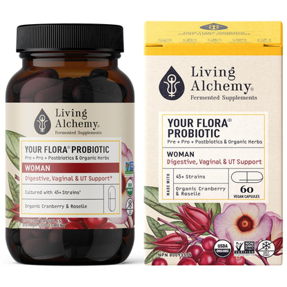 Living Alchemy Gut Health Supplements for Women - Your Flora Probiotics Women with Fermented Soybean, Cranberry Juice, Roselle, Prebiotics, Digestive Enzyme, & Probiotics - Vegan, Non-GMO, 60 Pcs - PrimeBioHealth - canada supplements