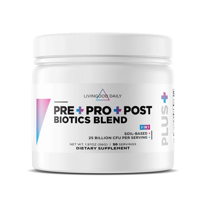 Livingood Daily Pre Pro Post Biotics Blend Powder, Digestive Health Supplement with Prebiotics from Organic Blue Agave Inulin, SBO Probiotics, Probiotics for Women & Men - PrimeBioHealth - canada supplements