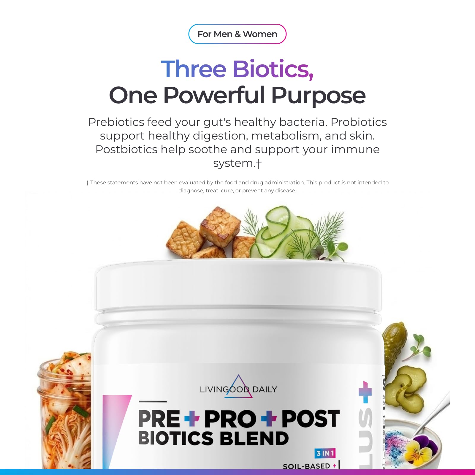 Livingood Daily Pre Pro Post Biotics Blend Powder, Digestive Health Supplement with Prebiotics from Organic Blue Agave Inulin, SBO Probiotics, Probiotics for Women & Men - PrimeBioHealth - canada supplements
