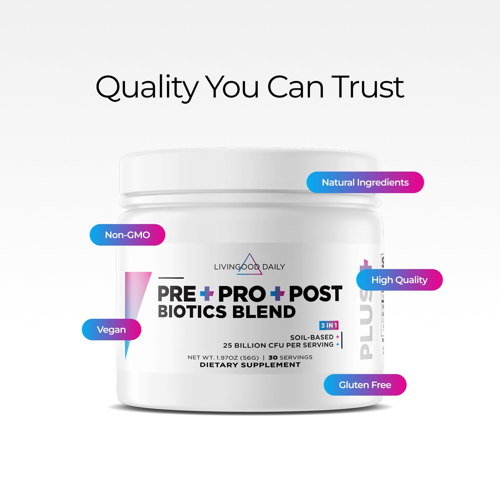 Livingood Daily Pre Pro Post Biotics Blend Powder, Digestive Health Supplement with Prebiotics from Organic Blue Agave Inulin, SBO Probiotics, Probiotics for Women & Men - PrimeBioHealth - canada supplements