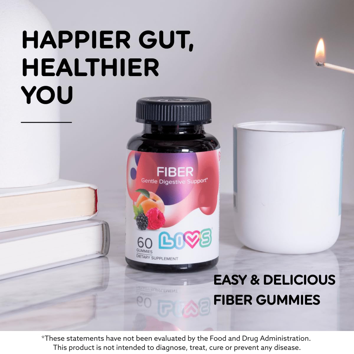 LIVS Fiber Gummies for Adults – Promote Digestive Support & Regularity | Gut Health & Smooth Digestion | Plant-Based Prebiotic | Non-GMO Fiber Supplement - PrimeBioHealth - canada supplements