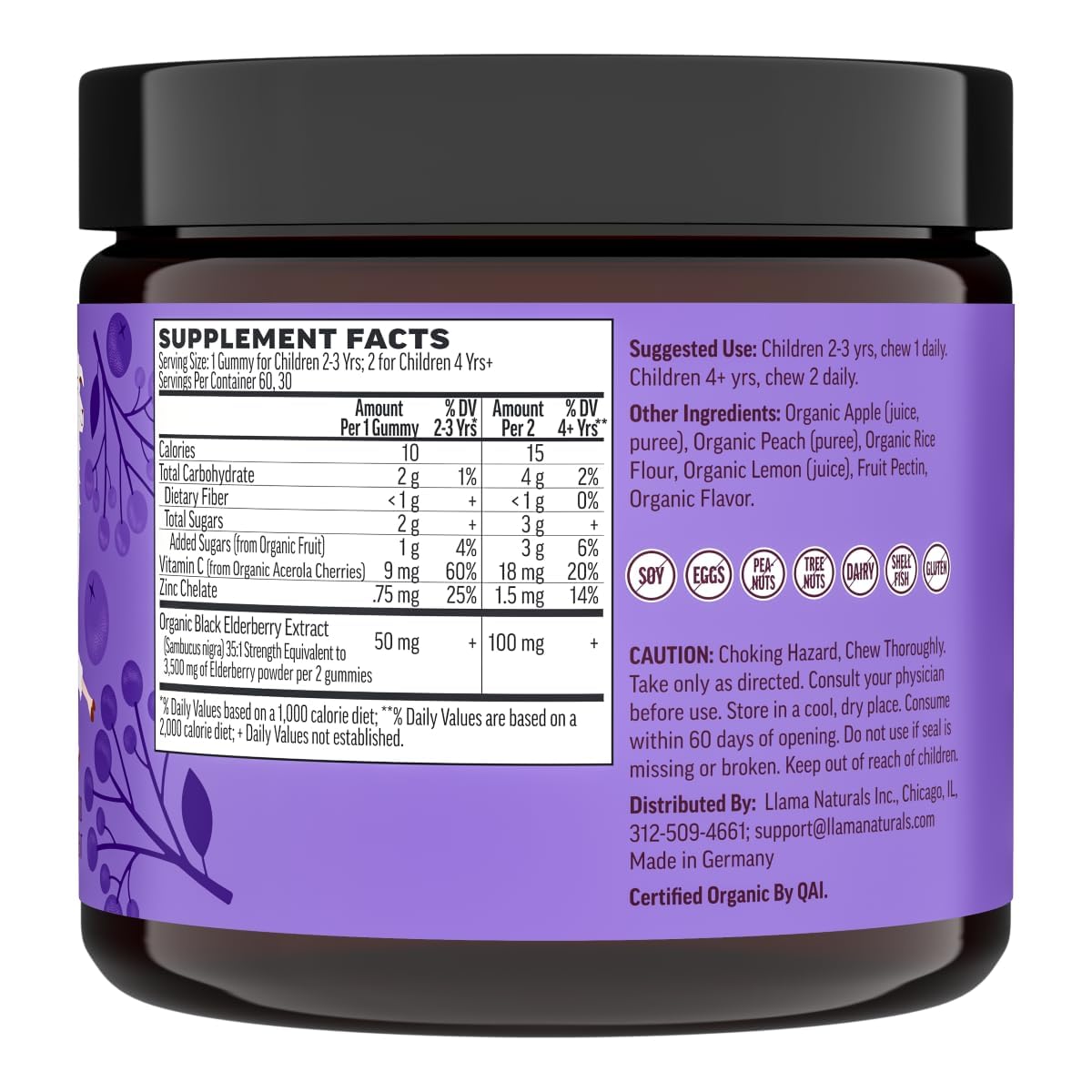 Llama Naturals Elderberry Gummies for Kids, Vegan, Organic Immune Support Supplement with Vitamin C and Zinc, Toddler Real Fruit Gummy Vitamins for Immunity - PrimeBioHealth - canada supplements