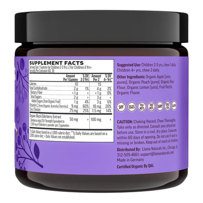 Llama Naturals Elderberry Gummies for Kids, Vegan, Organic Immune Support Supplement with Vitamin C and Zinc, Toddler Real Fruit Gummy Vitamins for Immunity - PrimeBioHealth - canada supplements