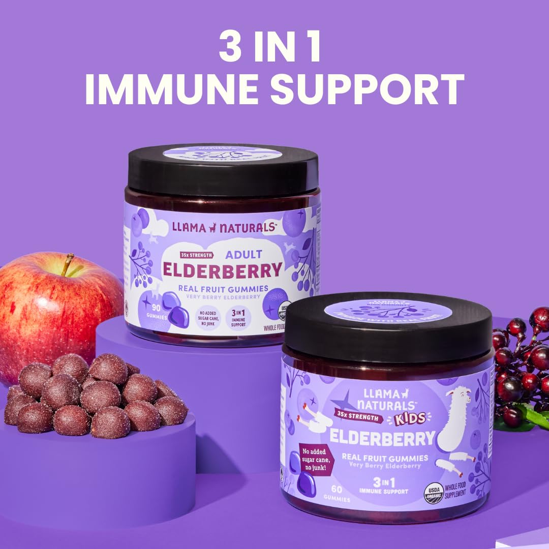 Llama Naturals Elderberry Gummies for Kids, Vegan, Organic Immune Support Supplement with Vitamin C and Zinc, Toddler Real Fruit Gummy Vitamins for Immunity - PrimeBioHealth - canada supplements