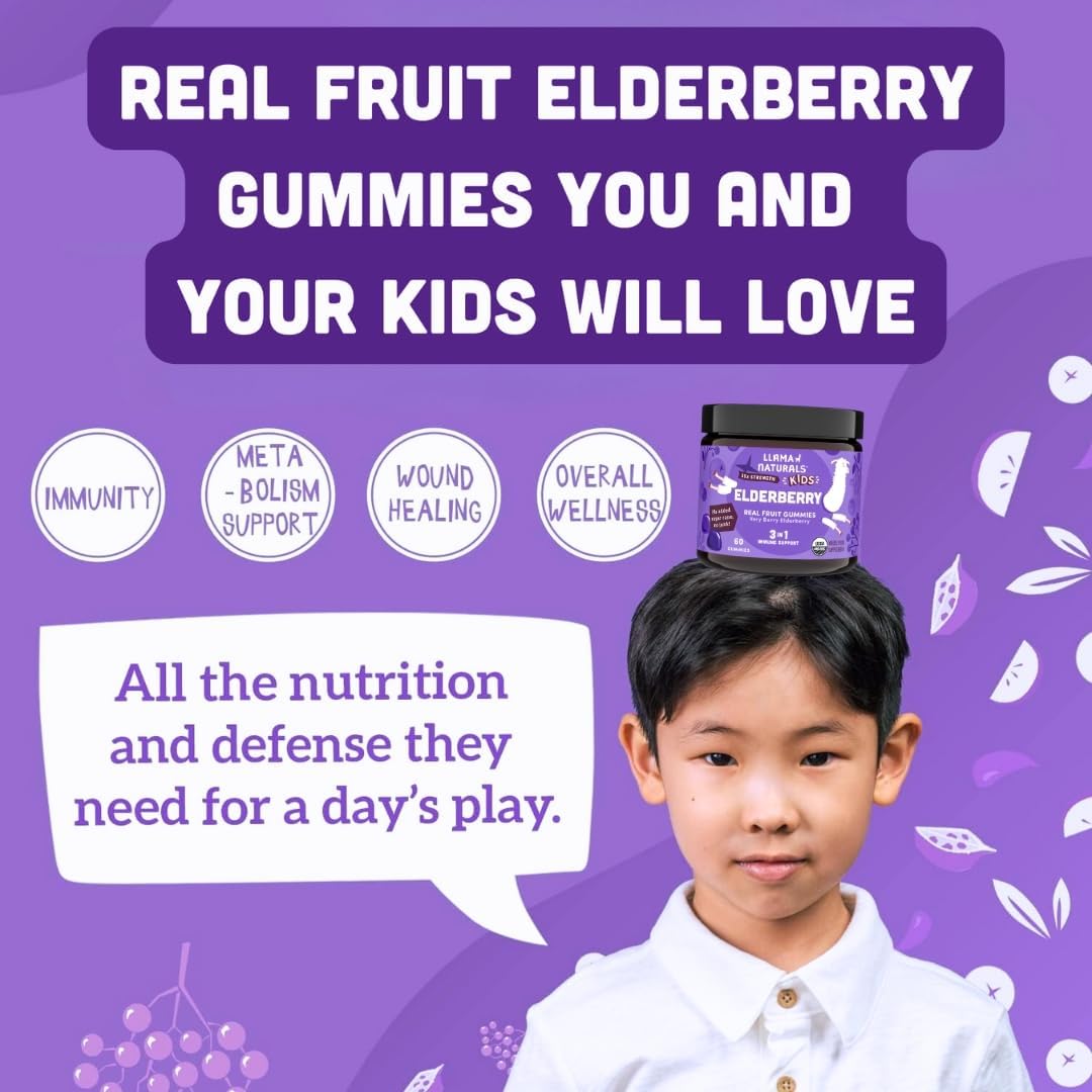 Llama Naturals Elderberry Gummies for Kids, Vegan, Organic Immune Support Supplement with Vitamin C and Zinc, Toddler Real Fruit Gummy Vitamins for Immunity - PrimeBioHealth - canada supplements