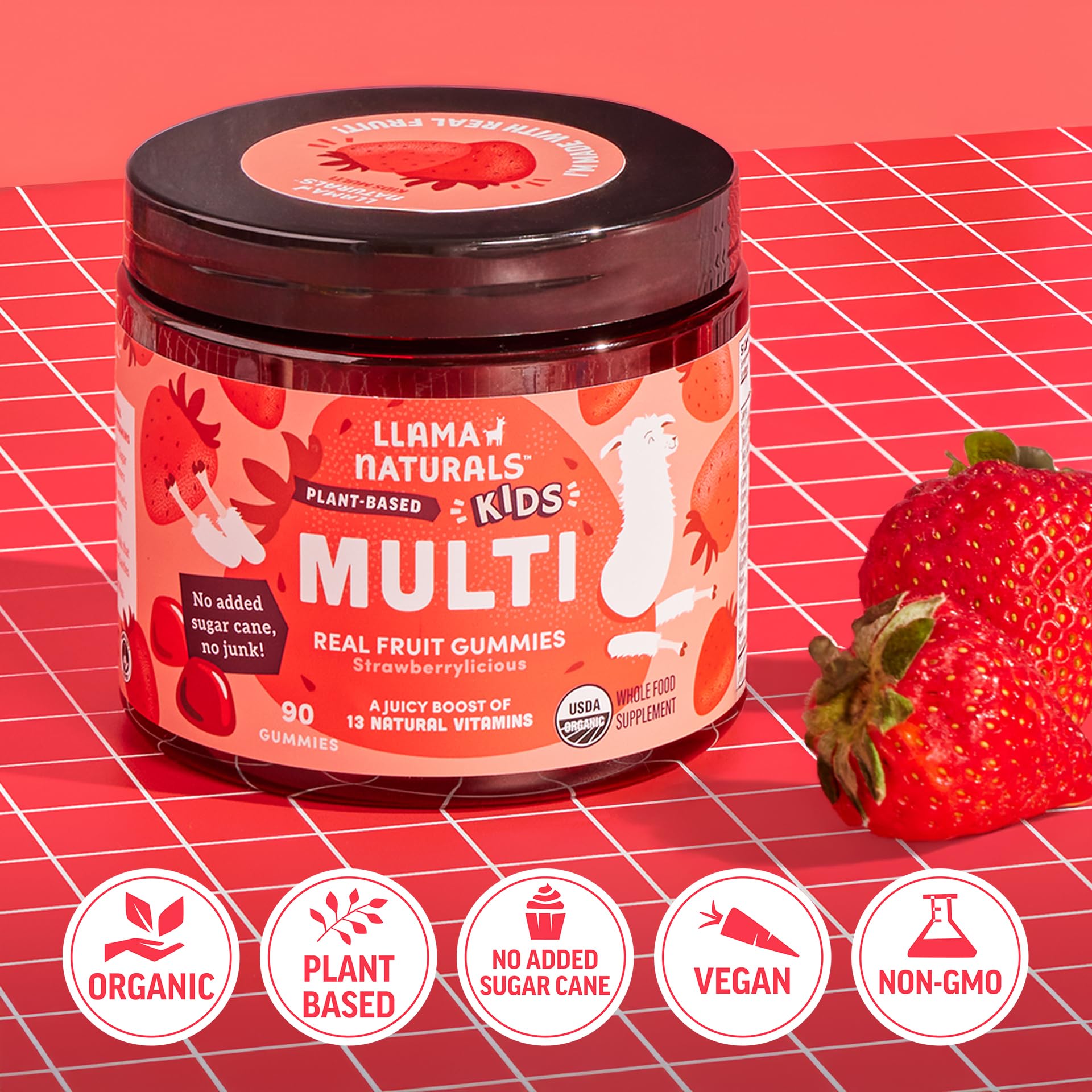 Llama Naturals Kids Multivitamin Gummies | Real Fruit, No Added Sugar Cane | Organic Vegan Toddler Whole Food Vitamins | Vitamin D, C & Beta Carotene Gummy Supplement - PrimeBioHealth - canada supplements