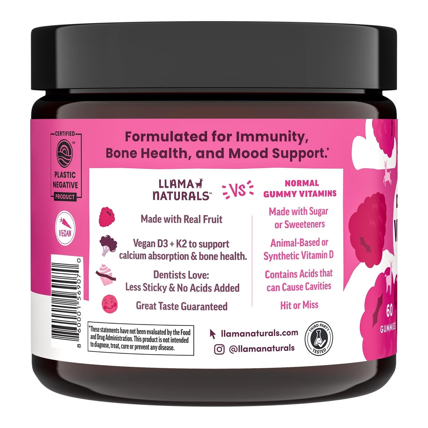 Llama Naturals Vitamin D3, Vegan, Organic Immune Support Supplement, Vitamin D Gummies for Adults and Kids, Real Fruit Gummy Vitamins, Promotes Bone Health - PrimeBioHealth - canada supplements