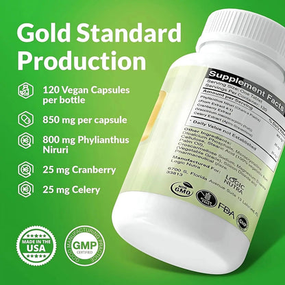 Logic Nutra Chanca Piedra Kidney Stone Breaker 120 Tablets 800 mg - Maximum Strength for Gallbladder & Urinary Cleanse with Phyllantus Niruri, Celery Seed Extract & Cranberry Extract - PrimeBioHealth - canada supplements