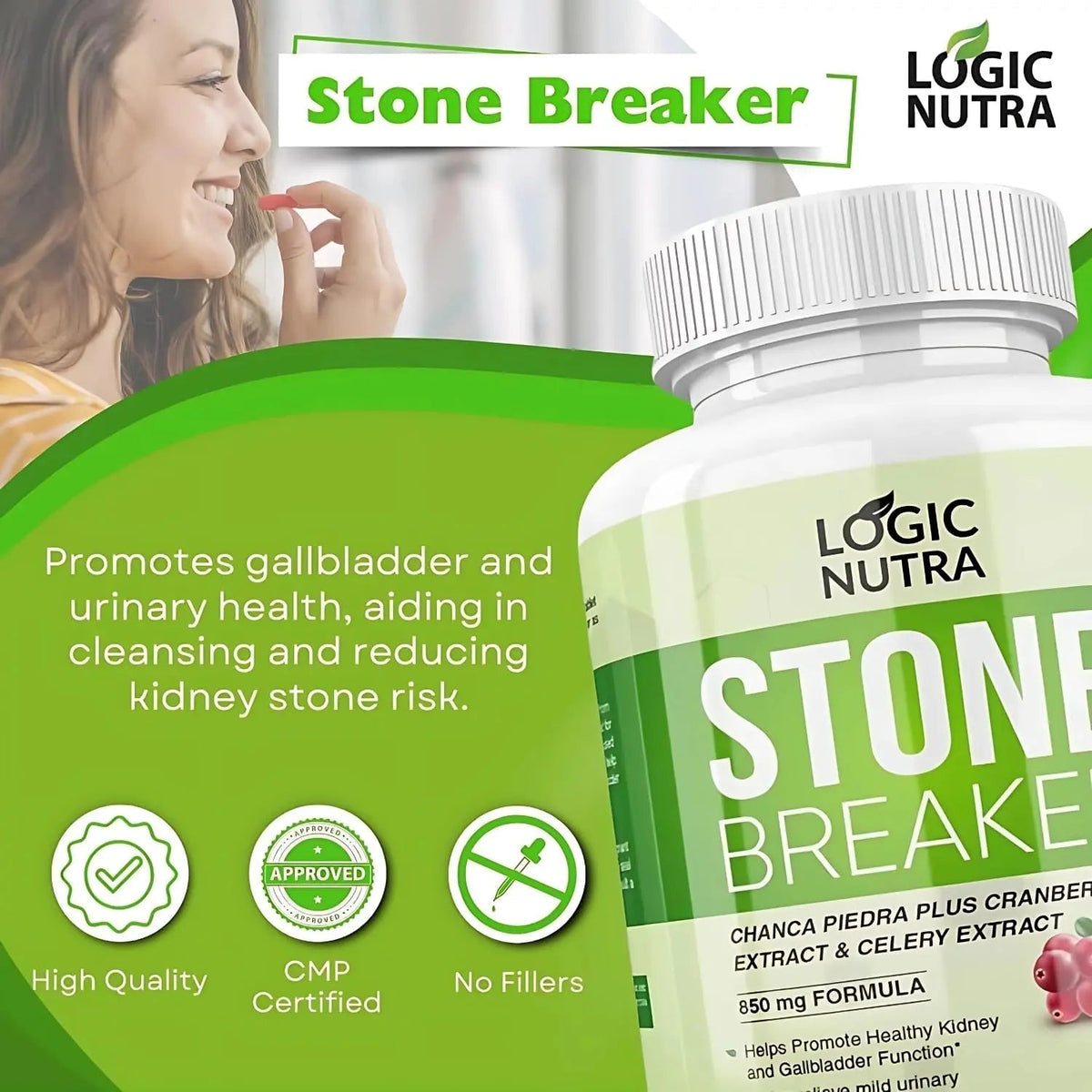 Logic Nutra Chanca Piedra Kidney Stone Breaker 120 Tablets 800 mg - Maximum Strength for Gallbladder & Urinary Cleanse with Phyllantus Niruri, Celery Seed Extract & Cranberry Extract - PrimeBioHealth - canada supplements