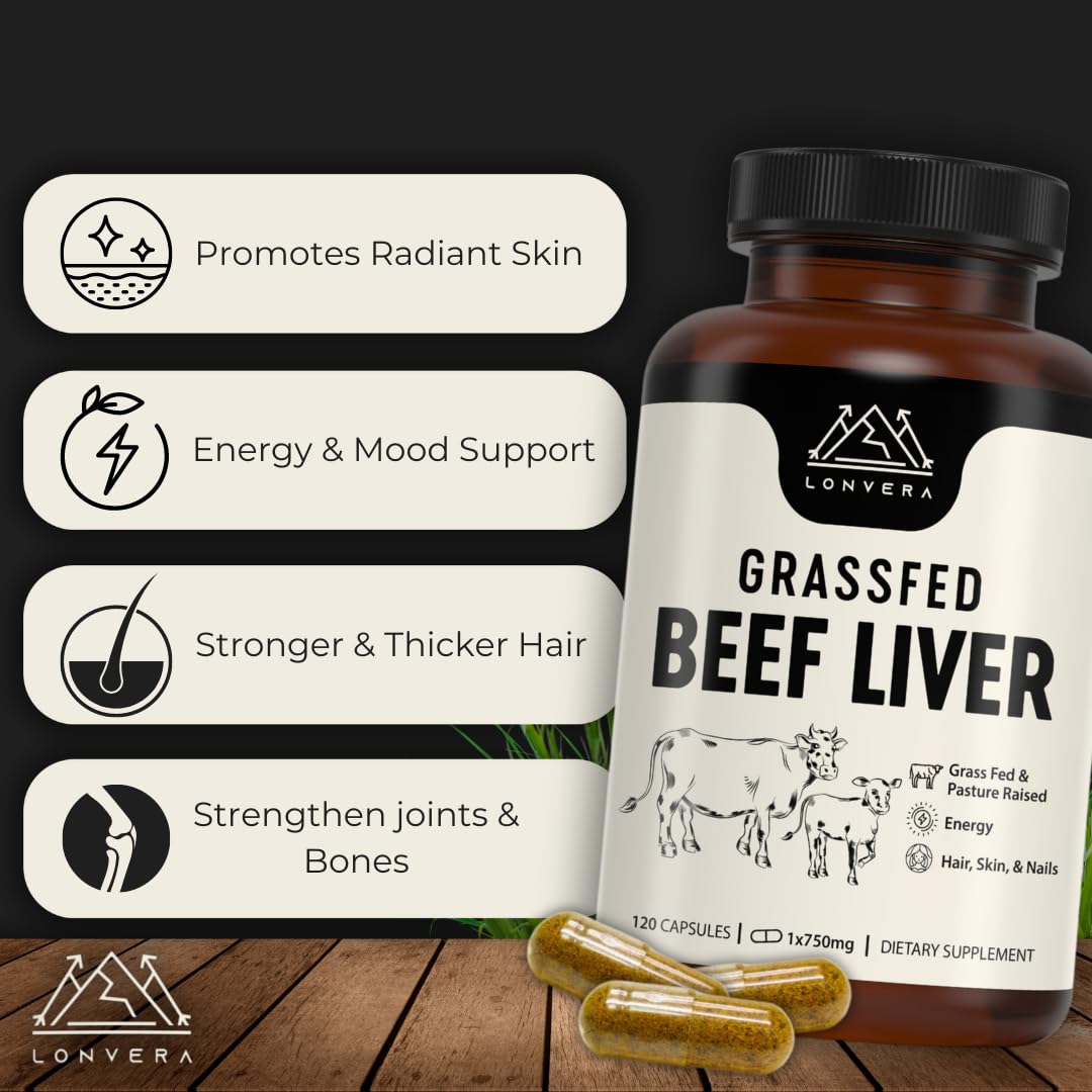 Lonvera Grass Fed Beef Liver Capsules for Women and Men – 3000mg Freeze Dried Desiccated Organs – Nutrient Source for Joints, Bones, Hair, Skin - PrimeBioHealth - canada supplements