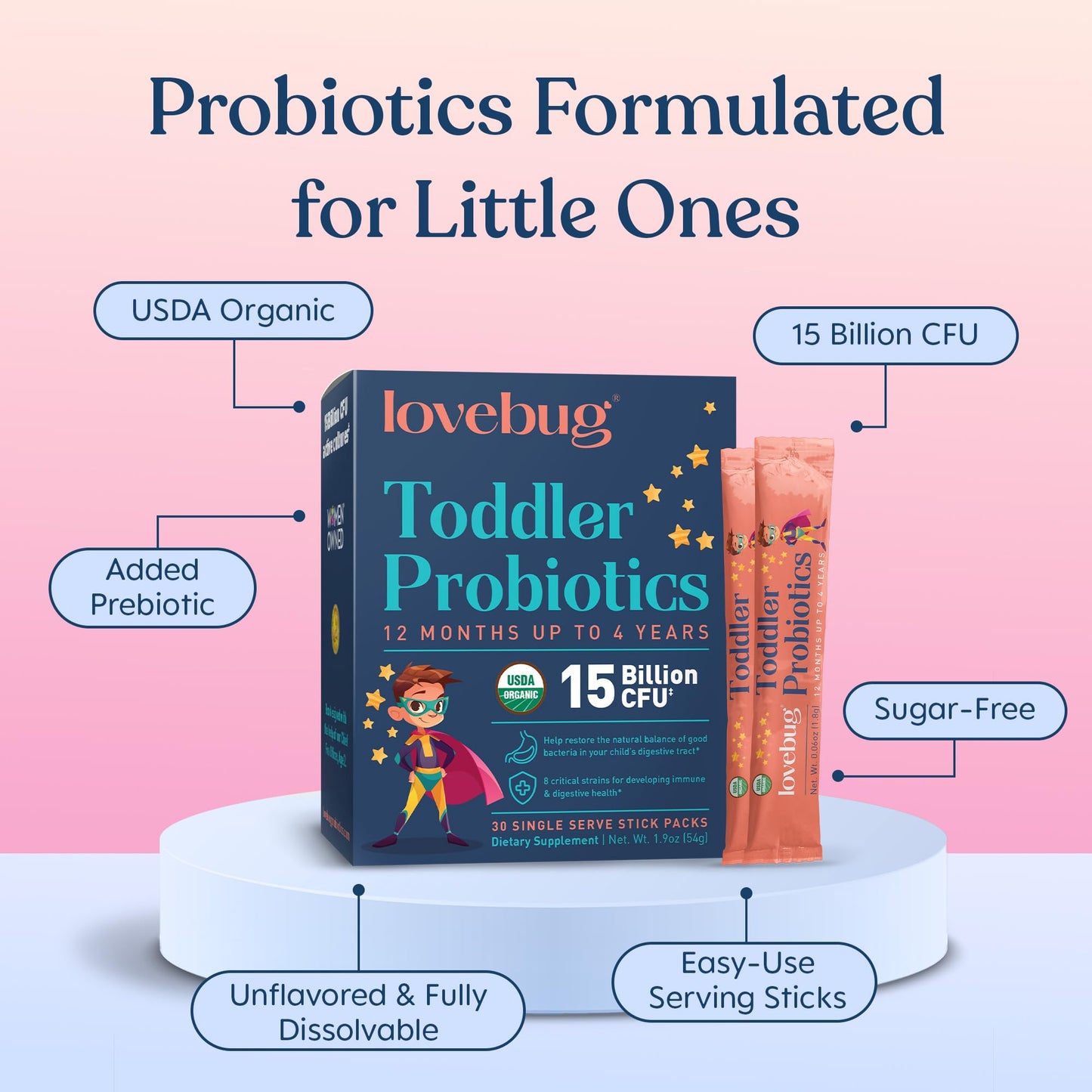 LOVEBUG Kids Probiotic Powder with Prebiotic Fiber - Toddler Immunity Support & Constipation Relief - USDA Organic Probiotics for Childrens Gut & Digestive Health - PrimeBioHealth - canada supplements