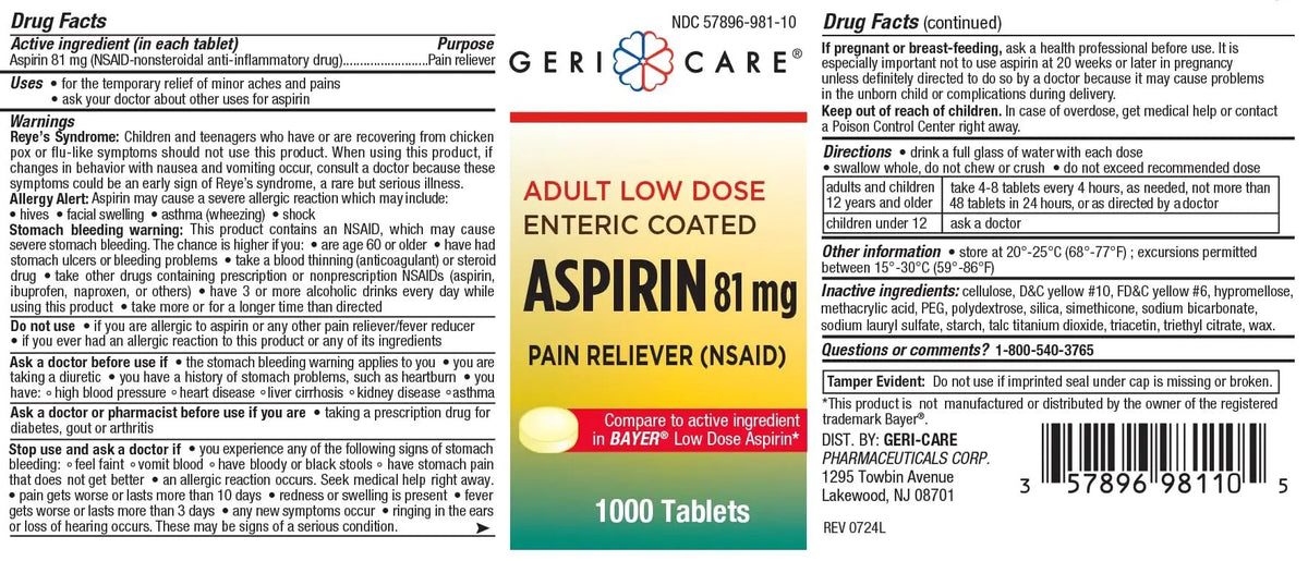 Low dose Baby Aspirin 81mg for Adults. (NSAID) | Made in USA | (Value Pack 1,000 Enteric Coated Tablets) - PrimeBioHealth - canada supplements