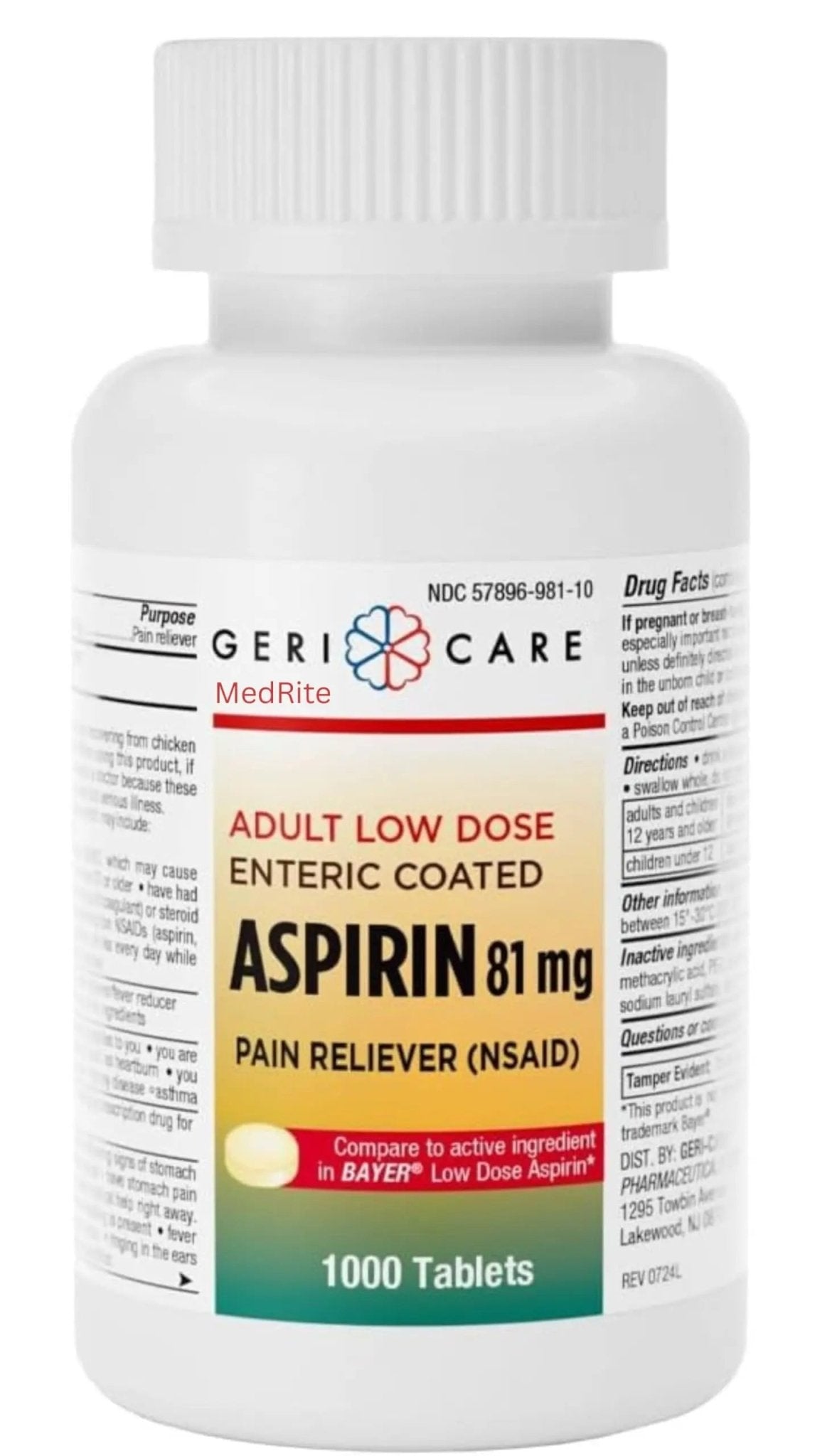 Low dose Baby Aspirin 81mg for Adults. (NSAID) | Made in USA | (Value Pack 1,000 Enteric Coated Tablets) - PrimeBioHealth - canada supplements