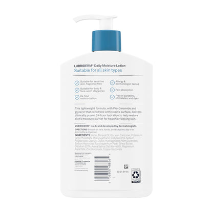 Lubriderm Fragrance Free Daily Moisture Lotion + Pro-Ceramide, Shea Butter & Glycerin, Face, Hand & Body Lotion for Sensitive Skin - PrimeBioHealth - canada supplements