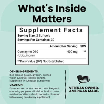 Luma Nutrition CoQ10 400mg Softgels - High-Absorption Coenzyme Q10 - Co Q-10 200mg / 400mg Per Serving - Heart Health - 60 Liquid Softgels - PrimeBioHealth - canada supplements