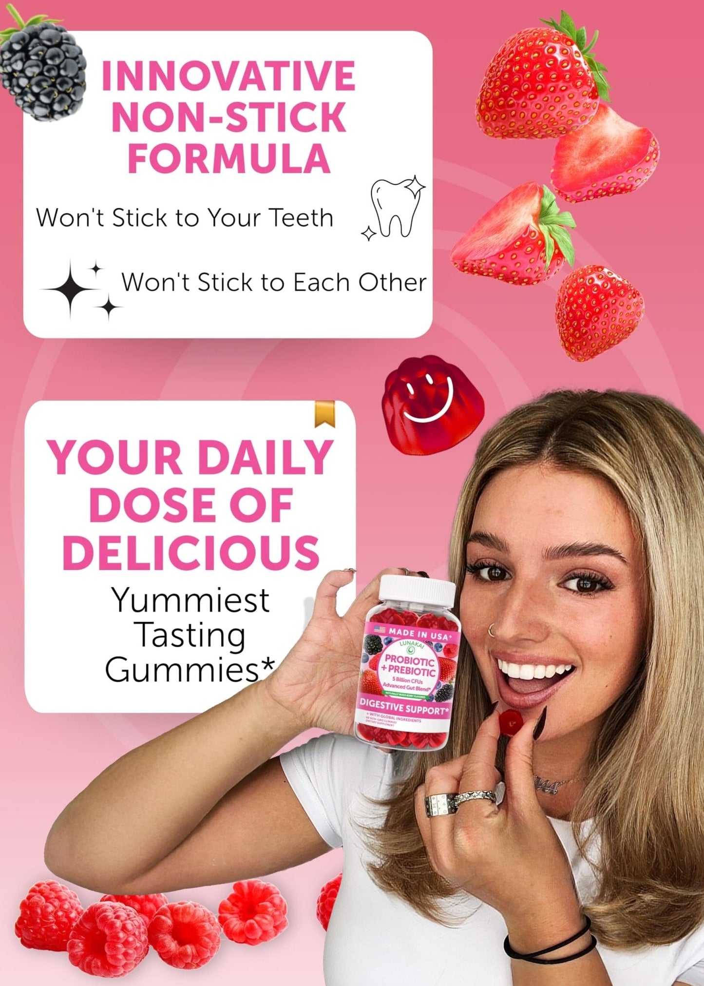 Lunakai USA Made Prebiotic + Probiotic Gummies for Women and Men - High Potency 5 Billion CFUs with Fibers - PrimeBioHealth - canada supplements