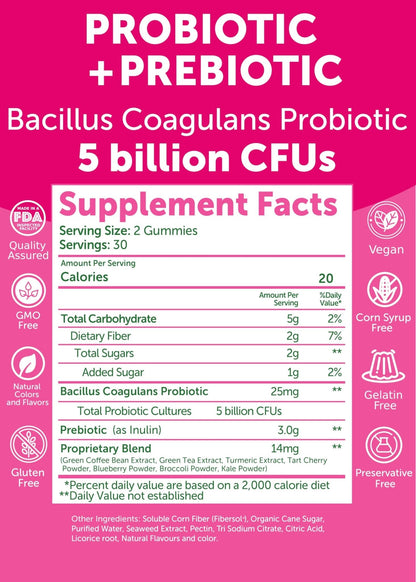 Lunakai USA Made Prebiotic + Probiotic Gummies for Women and Men - High Potency 5 Billion CFUs with Fibers - Non-GMO Gut Health Support - 3 Pack - PrimeBioHealth - canada supplements