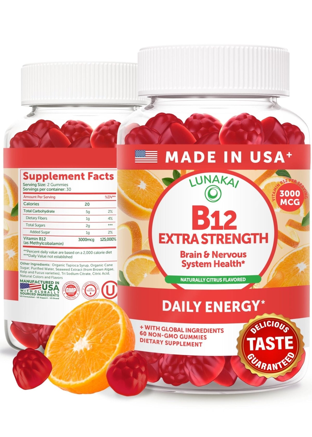Lunakai USA Made Vitamin B12 Gummies 3000mcg, B12 Vitamins for Energy, Brain & Metabolism Support, Methylcobalamin for Adults, Women & Men, - PrimeBioHealth - canada supplements