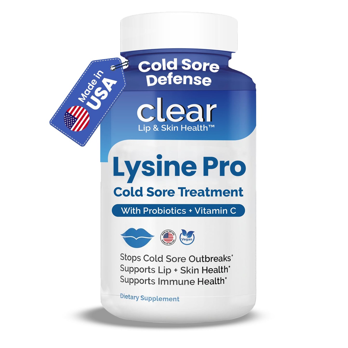 Lysine Cold Sore Treatment for Lips with Pre-Probiotics & VIT C | 1 Month Supply | Supercharged Lysine Capsules with Rhamnosus & Acidophilus for Cold Sores Relief - PrimeBioHealth - canada supplements