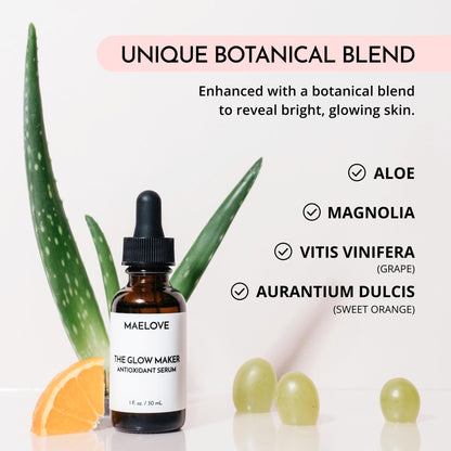 MAELOVE Glow Maker Vitamin C Serum with Vitamin E, Ferulic Acid & Hyaluronic Acid, Award-Winning Brightening - PrimeBioHealth - canada supplements