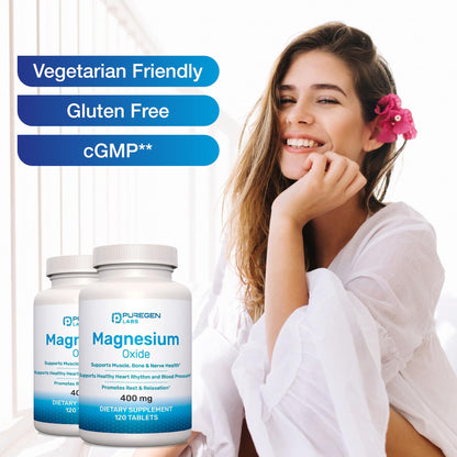 Magnesium 400mg [High Potency] Supplement – Magnesium Oxide for Immune Support, Muscle Recovery, Leg Cramps and Relaxation 120 Tablets - PrimeBioHealth - canada supplements