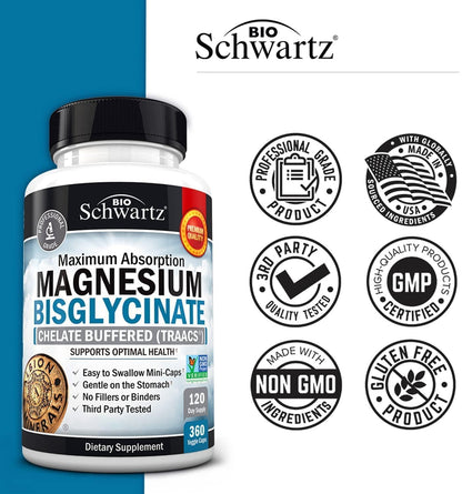 Magnesium Bisglycinate Chelated Supplement - High Absorption Magnesium Glycinate Supplement for Women and Men - Sleep, Muscle, Bone & Joint Support - PrimeBioHealth - canada supplements