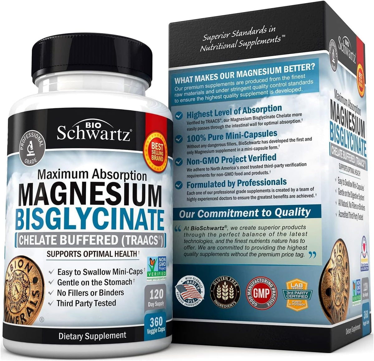 Magnesium Bisglycinate Chelated Supplement - High Absorption Magnesium Glycinate Supplement for Women and Men - Sleep, Muscle, Bone & Joint Support - PrimeBioHealth - canada supplements